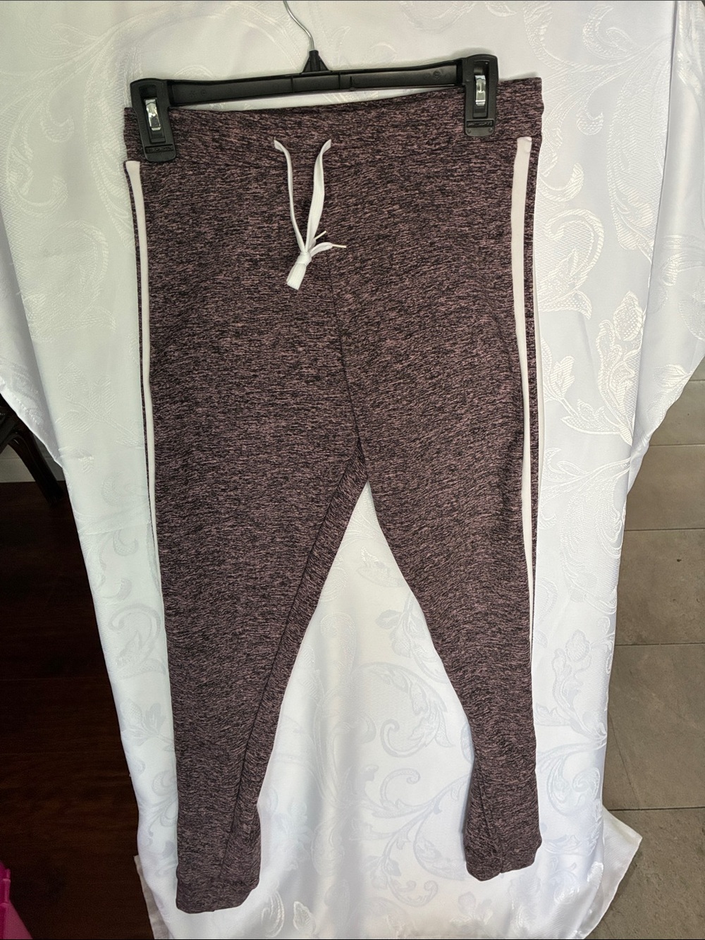 Love Marled Burgundy Jogger Pants with White Side Trim